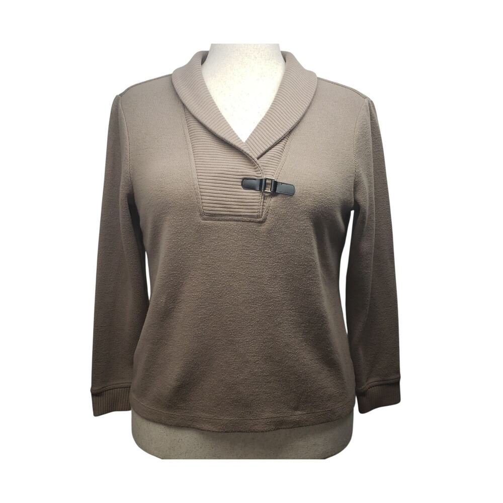 Studio Works Petite XL Tan Knit Pullover Sweater Equestrian Preppy Y2K Top
